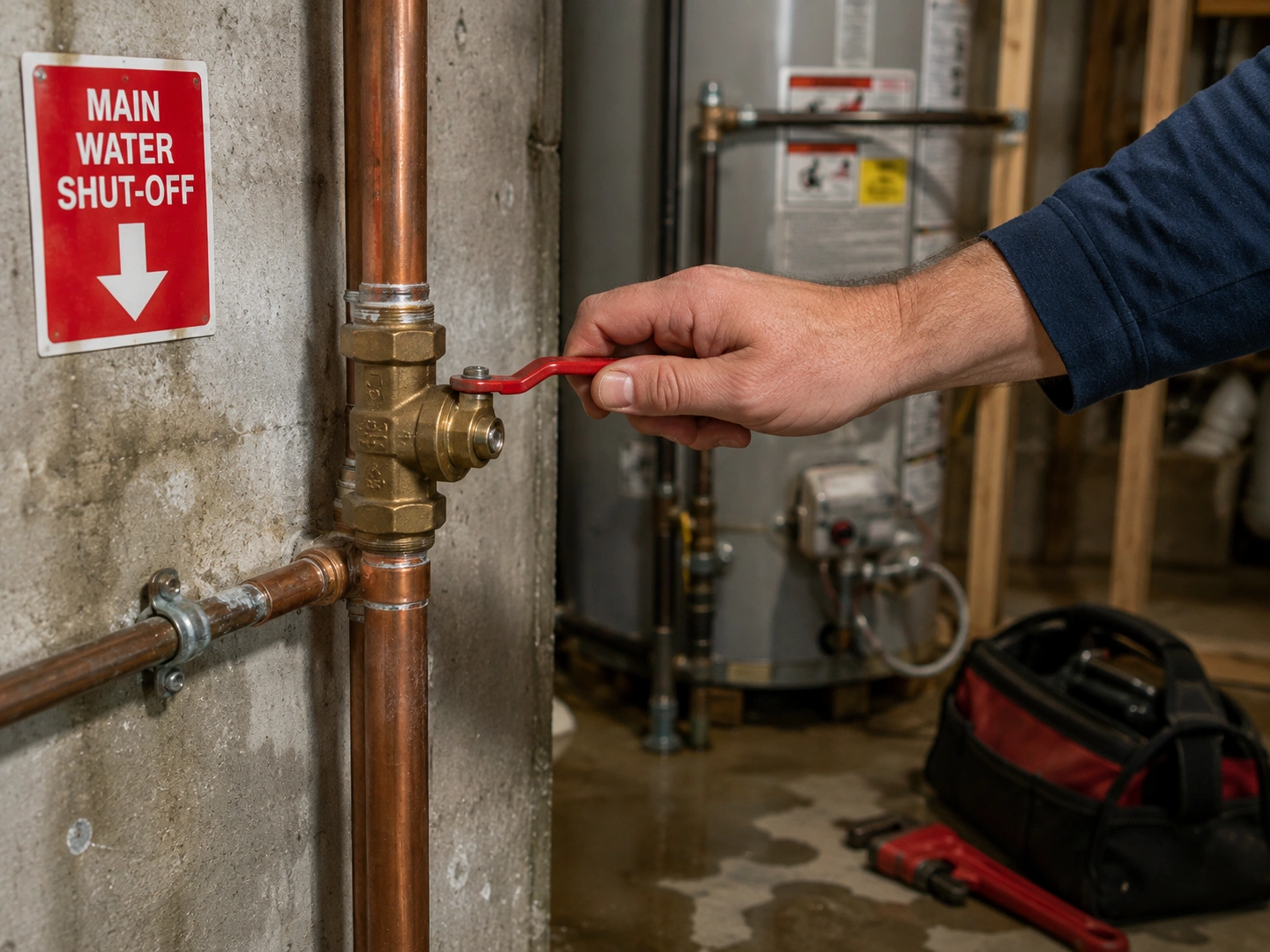 Emergency plumbing help with a water shut off valve during a leak