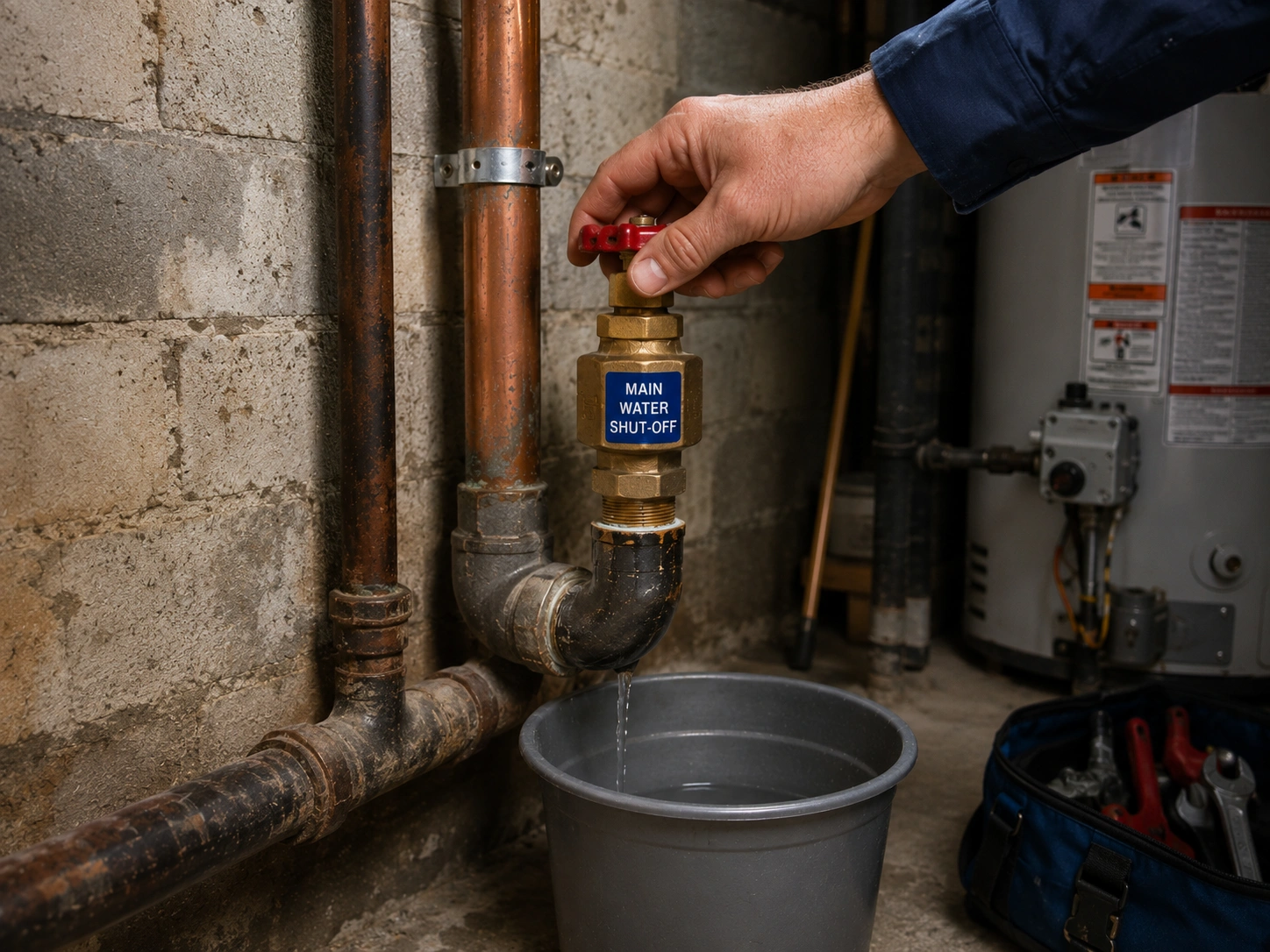 Plumber containing a leak in a Logan Square Chicago basement