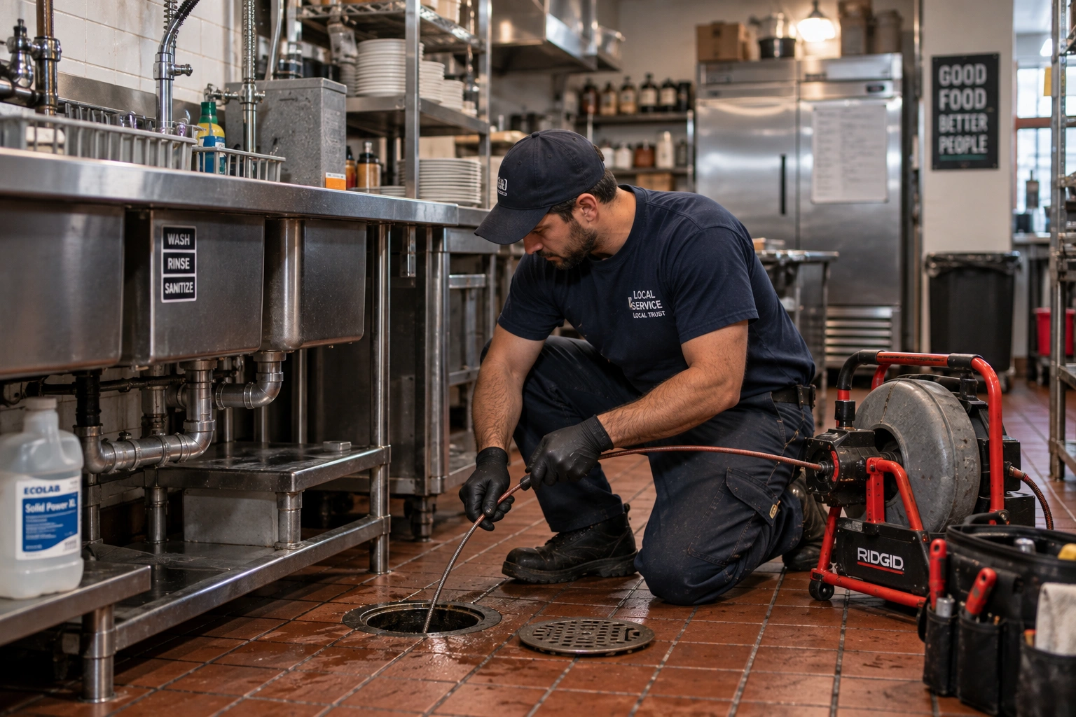 Commercial plumbing work in a Wicker Park Chicago restaurant kitchen